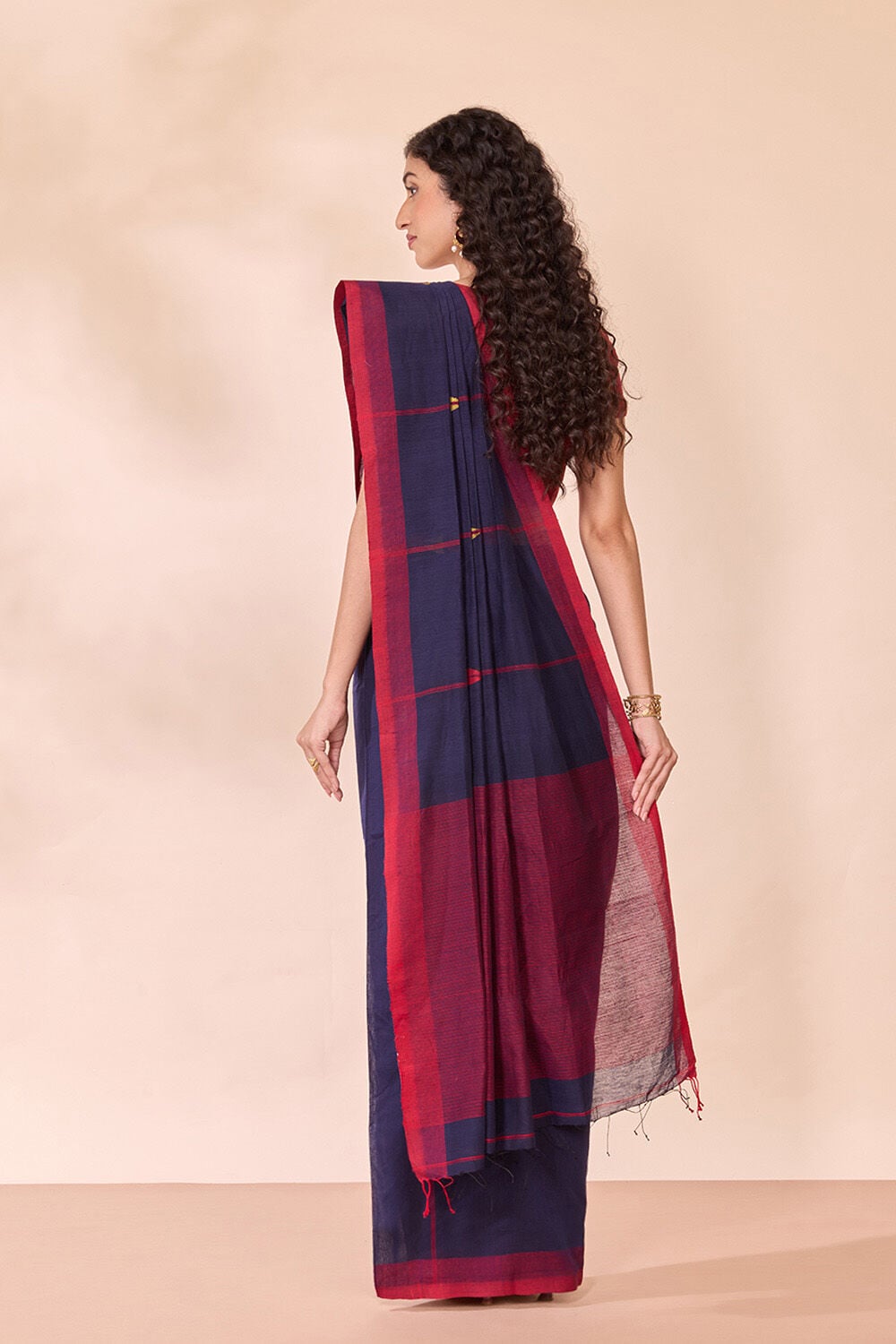 Dark Blue Bengal Pure Silk Cotton Jamdani Saree image number null
