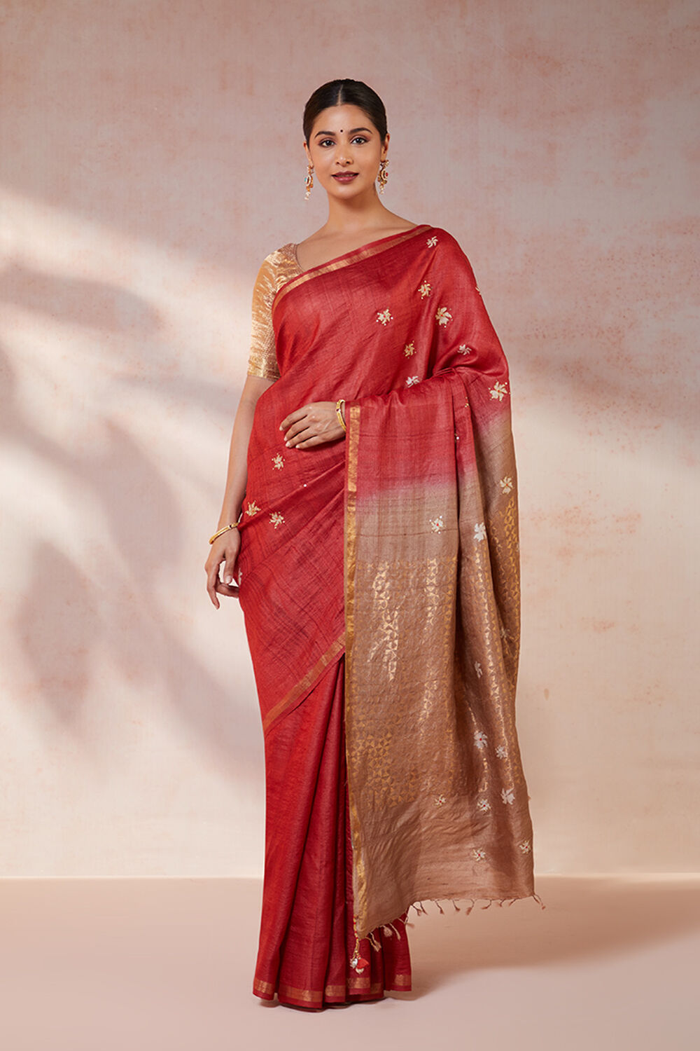 Red Chattisgarh Pure Tussar Silk Hand Painted Saree image number null
