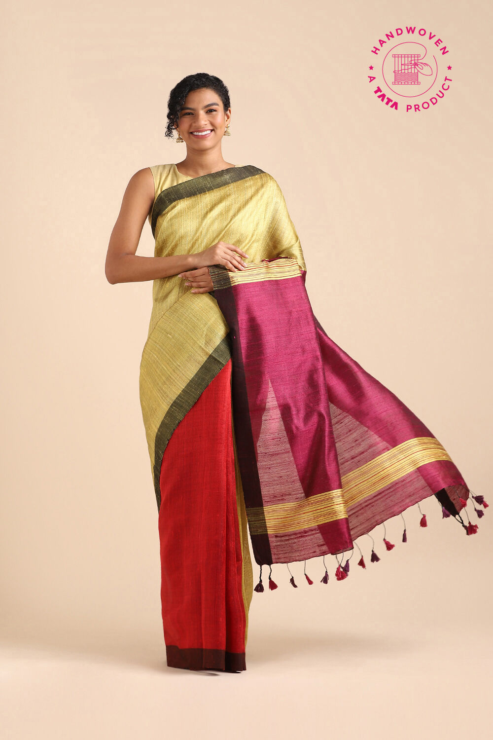 Red Pure Tussar Silk Bhagalpuri Saree image number null