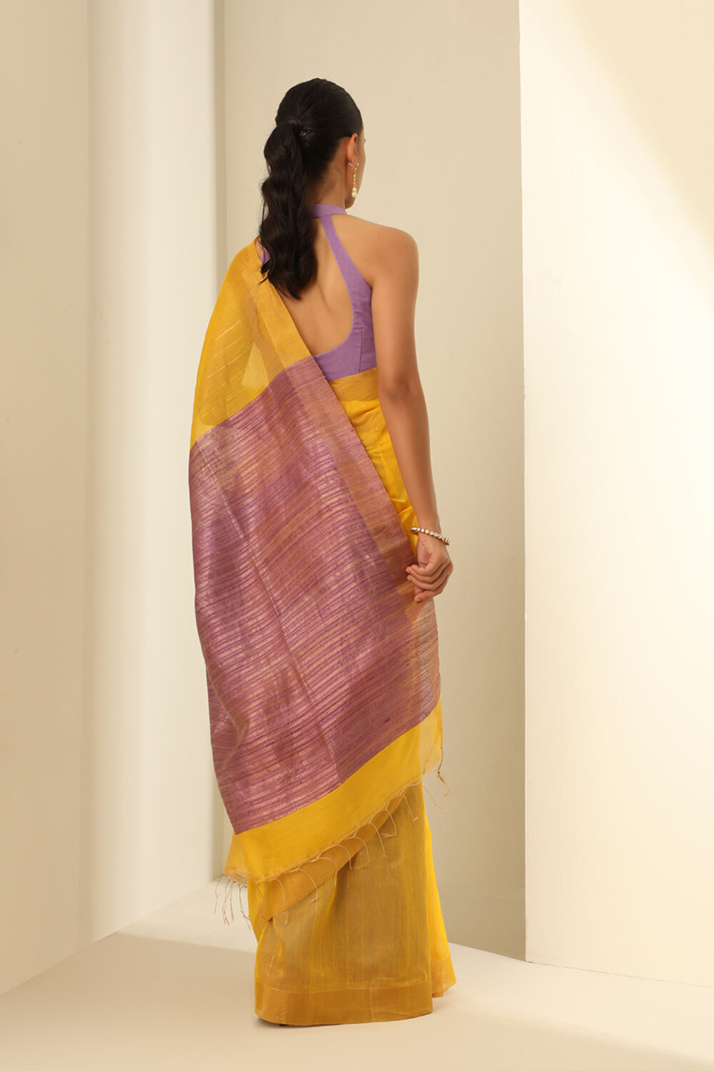 Light Yellow Pure Silk Cotton Woven Bengali Saree image number null