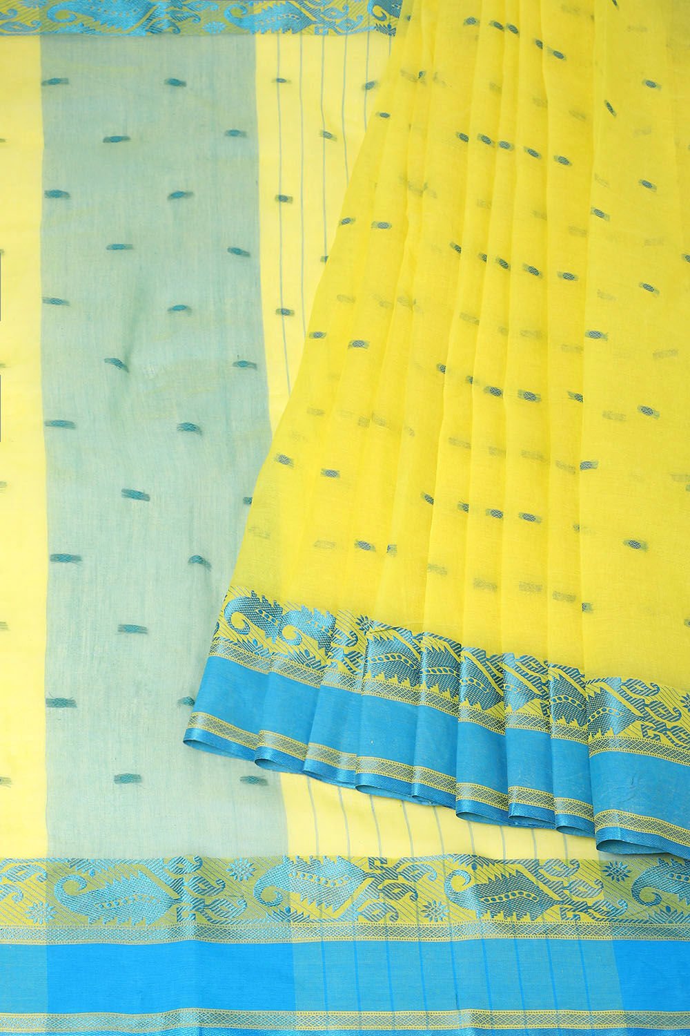 Light Pure Yellow Cotton Bengal Saree image number null