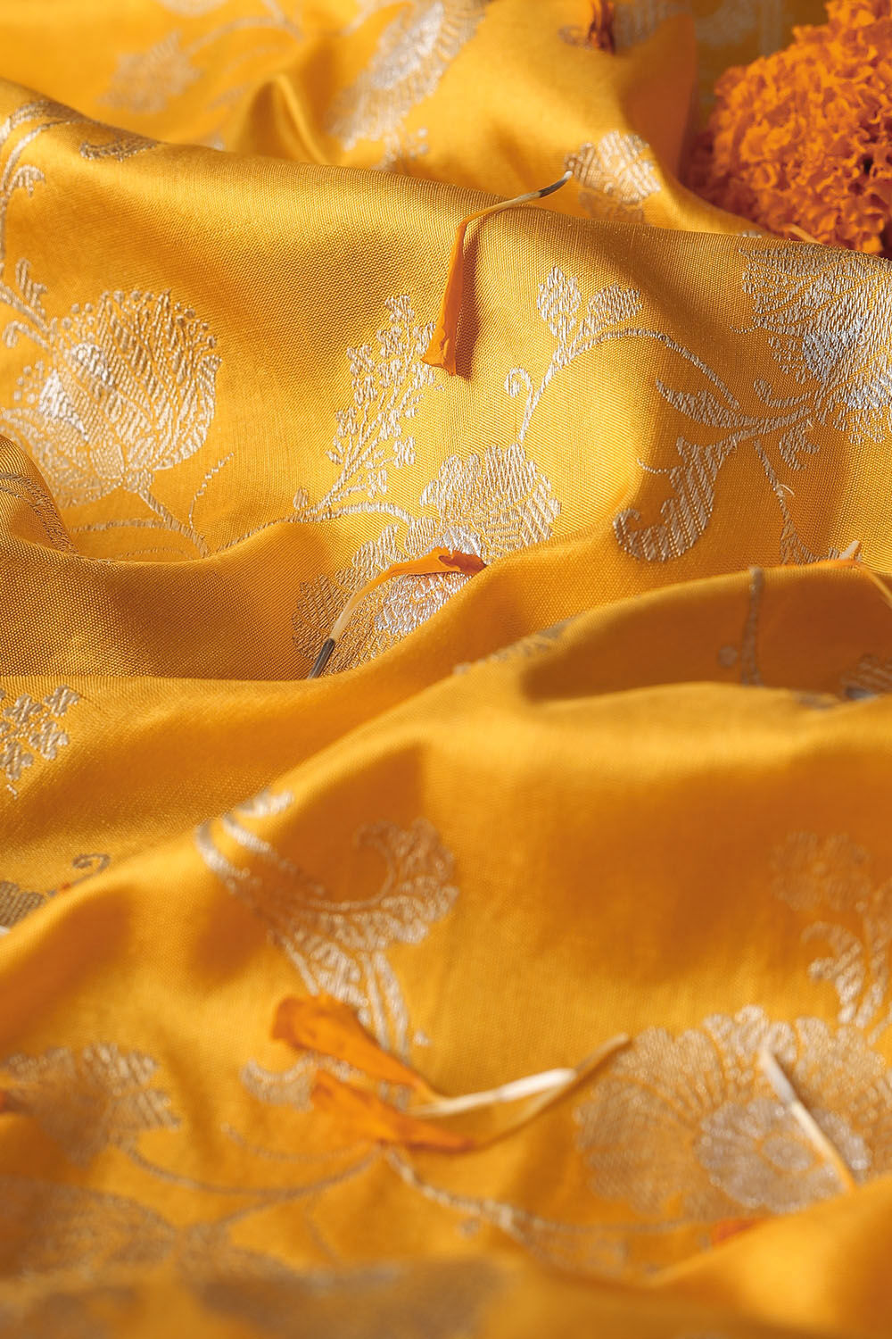 Yellow Pure Silk Banarasi Saree image number null
