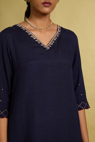 Blue Viscose Cotton Linen Embroidered Kurta Set thumbnail image number null