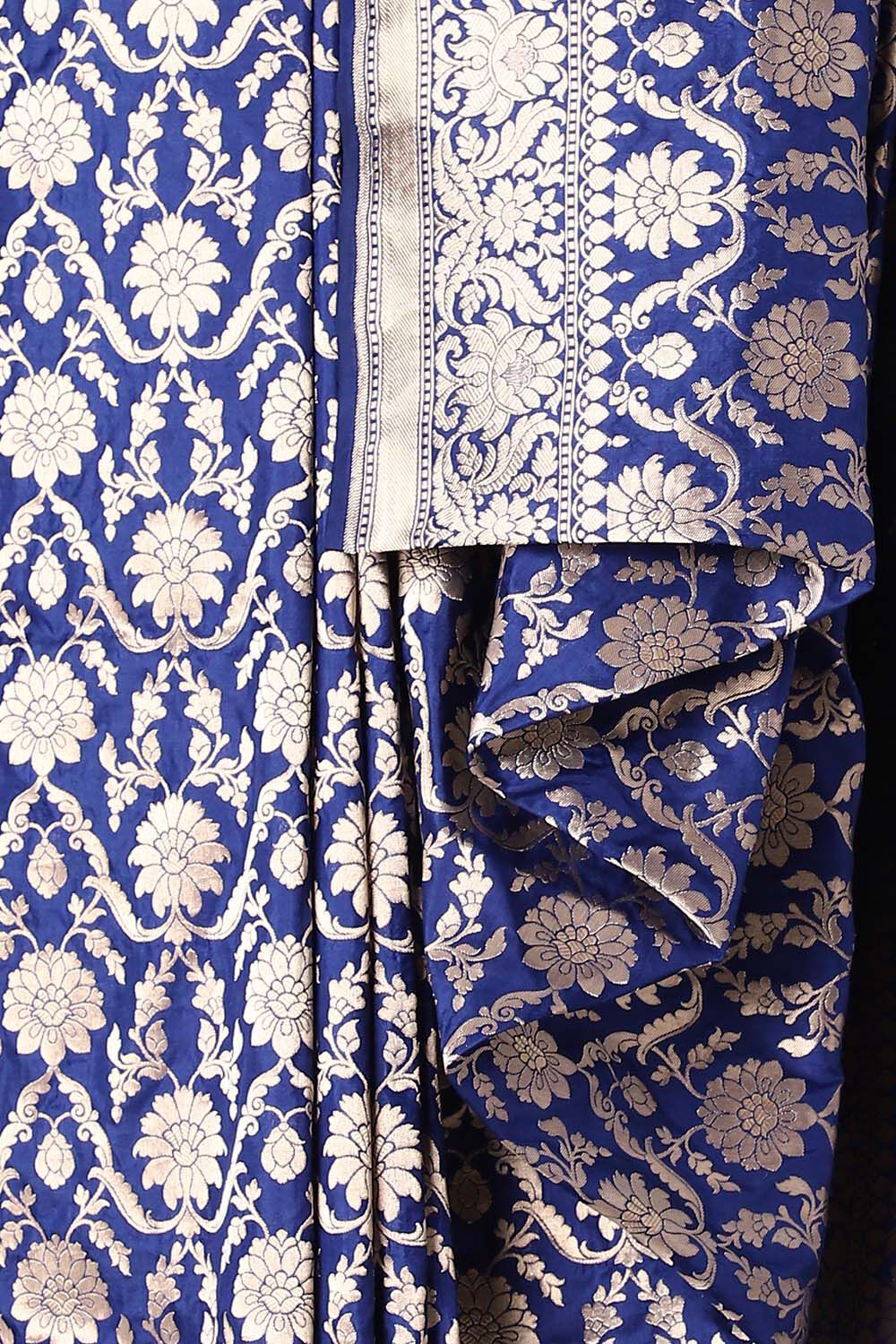 Dark Blue Pure Silk Banarasi Saree image number null