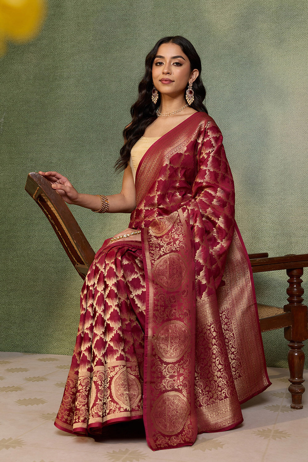 Dark Red Woven Pure Viscose Saree image number null