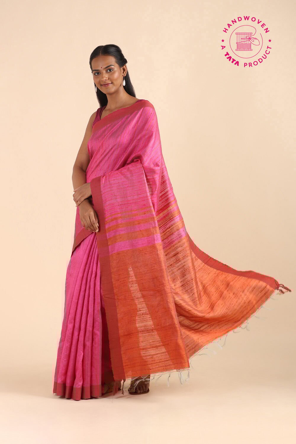 Dark Pink Pure Tussar Silk Bhagalpuri Saree image number null