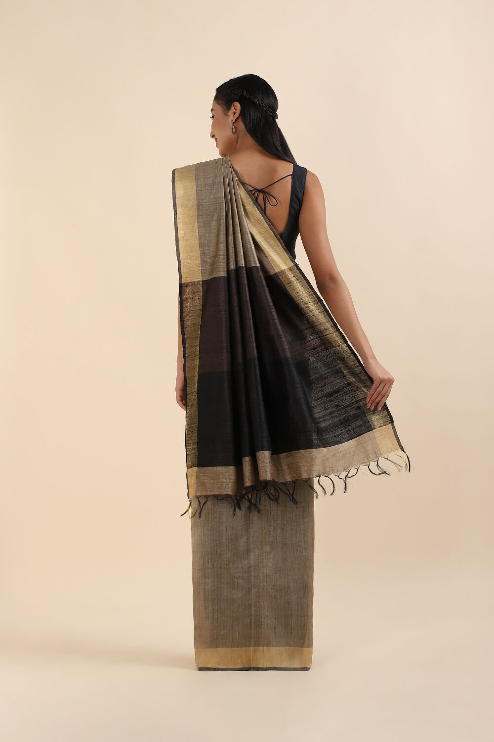 Beige Pure Tussar Silk Bhagalpuri Saree image number null