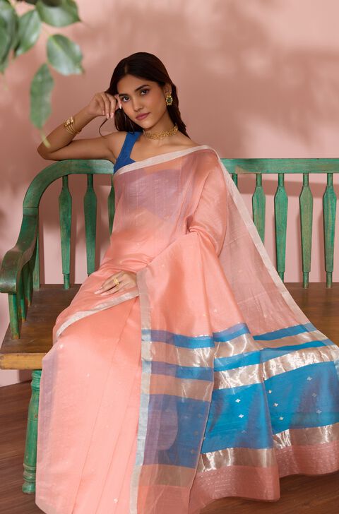Light Orange Woven Pure Silk Cotton Chanderi Saree
