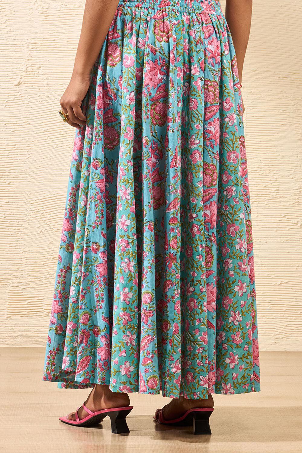 Blue Rajasthan Block Printed Pure Cotton Ethnic Skirt image number null