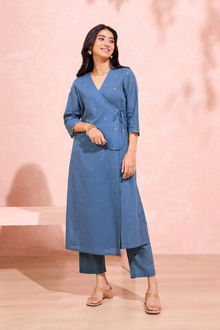 Blue Woven Pure Cotton Kurta Set