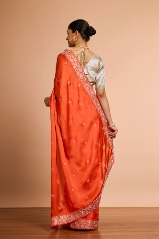 Orange Viscose Satin Embroidered Saree thumbnail image number null