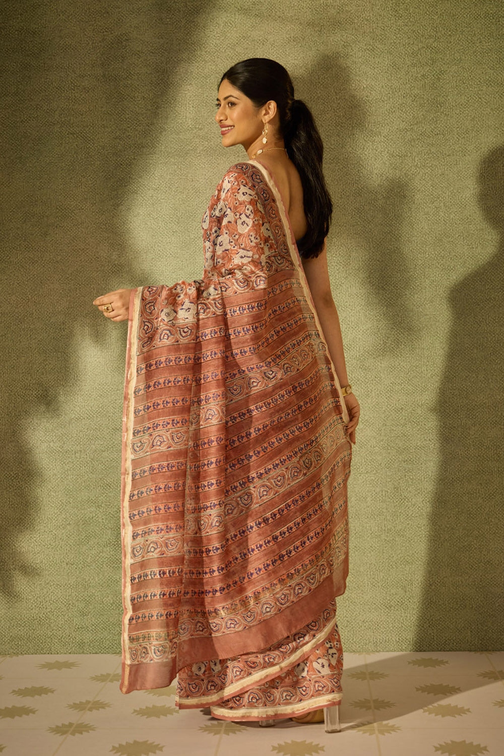 Brown Rajasthan Pure Silk Cotton Printed Sanganeri Saree image number null