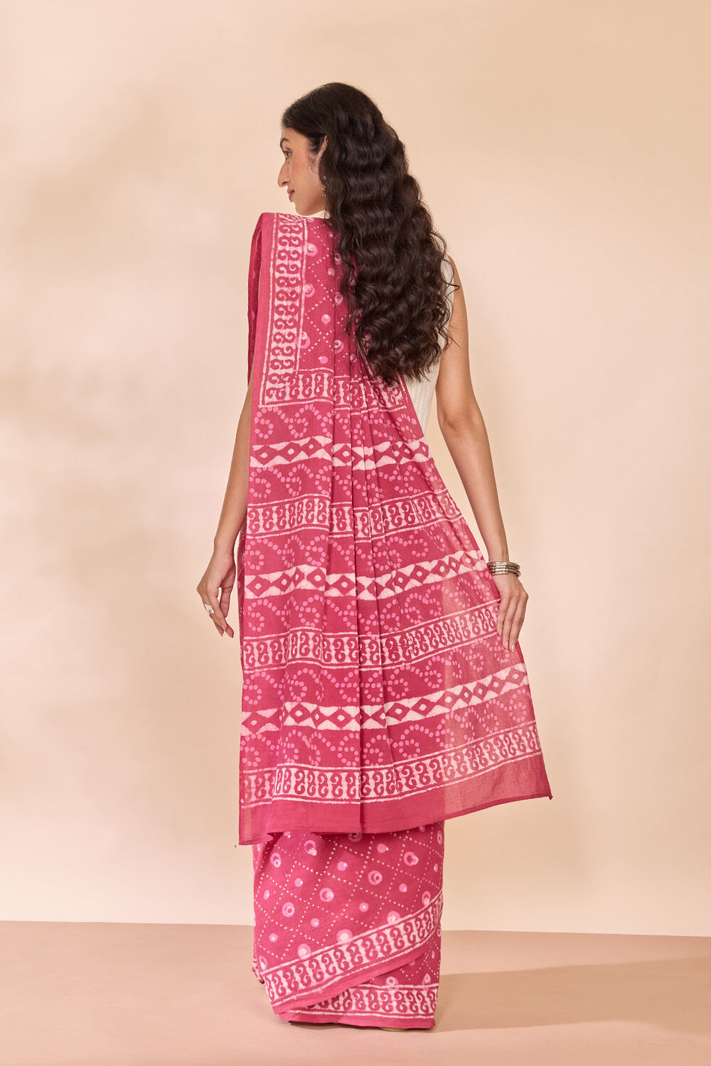 Pink Rajasthan Pure Cotton Dabu Block Printed Saree image number null