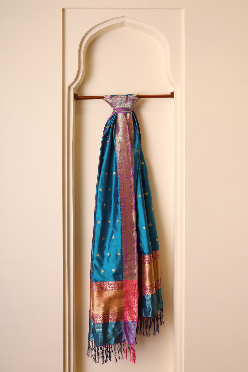 Teal Blue Pure Silk Banaras Dupatta image number null