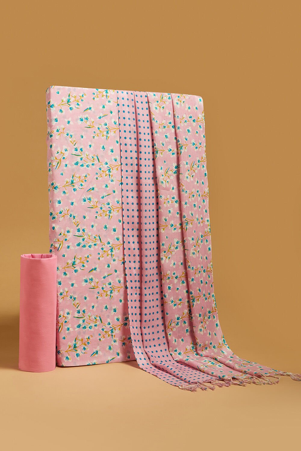 Pink Screen Printed Pure Cotton Unstitched Suit Set image number null