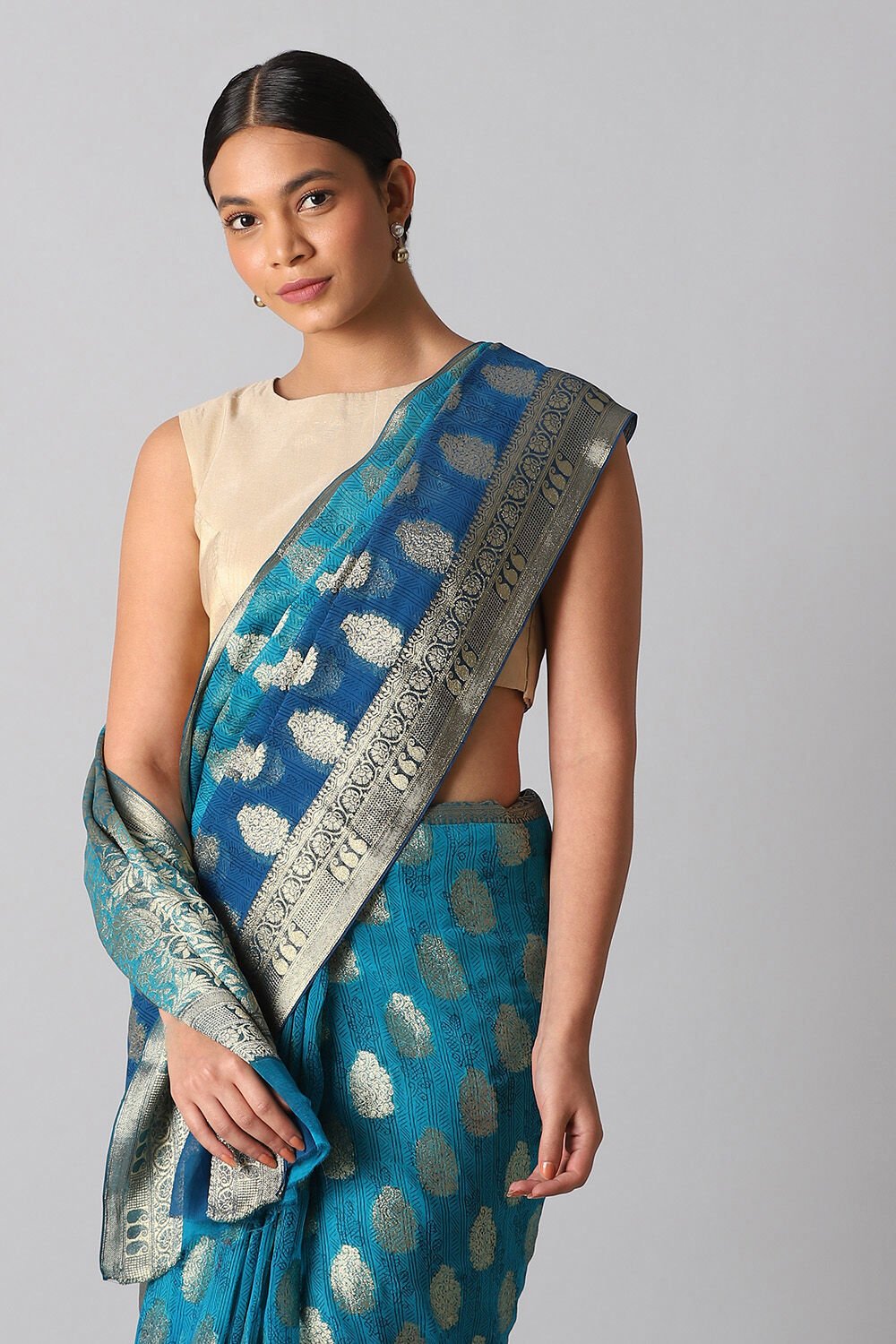 Blue Viscose Pure Georgette Banarasi Saree image number null