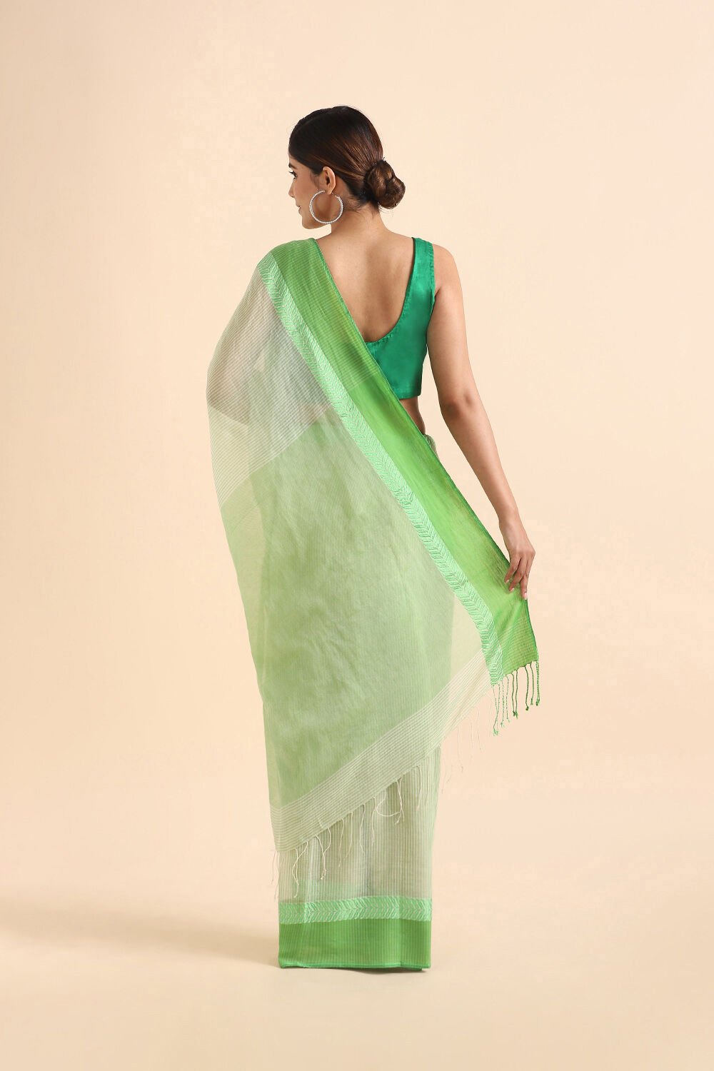 Light Pure Green Cotton Bengal Saree image number null