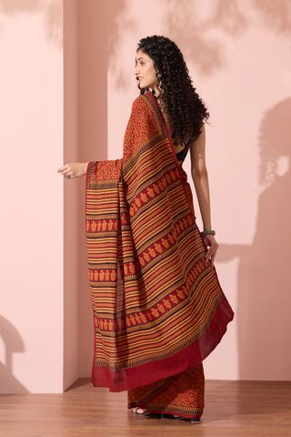 Yellow Bagh Block Printed Pure Cotton Saree thumbnail image number null