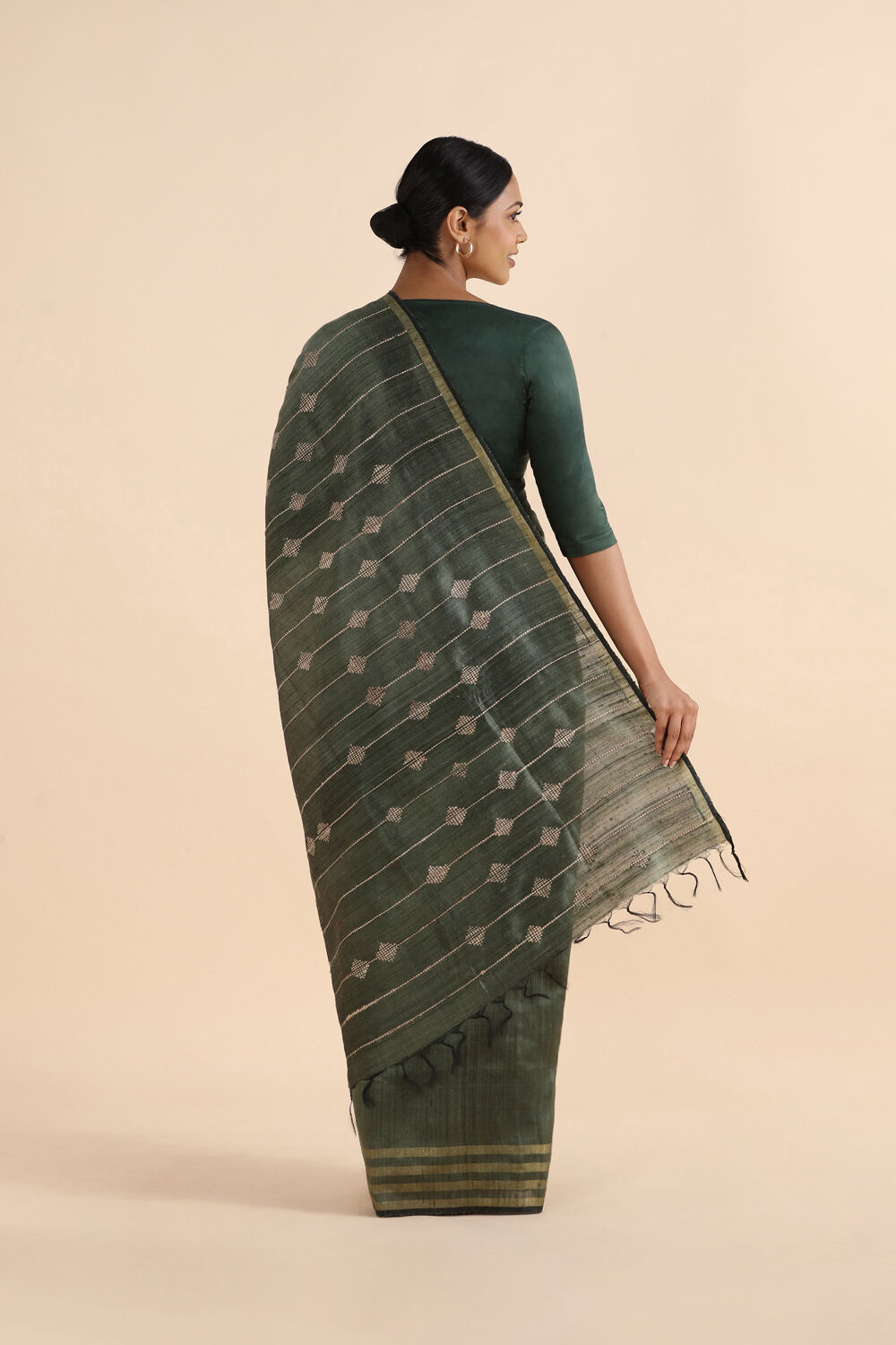 Green Pure Tussar Silk Bhagalpuri Saree image number null