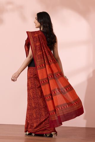 Red Bagh Block Printed Pure Cotton Saree thumbnail image number null