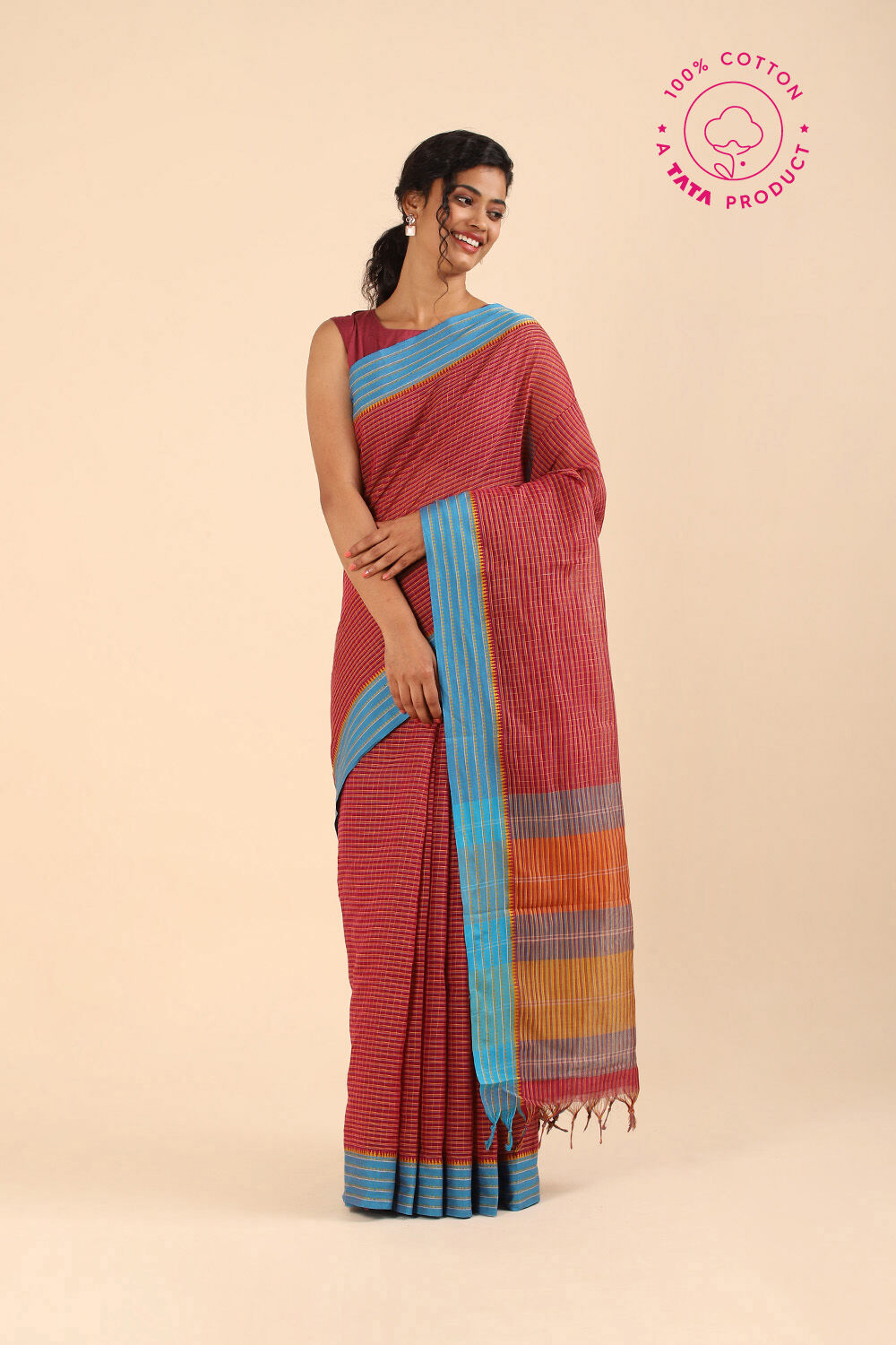Red Pure Cotton Naranyanpet Saree image number null