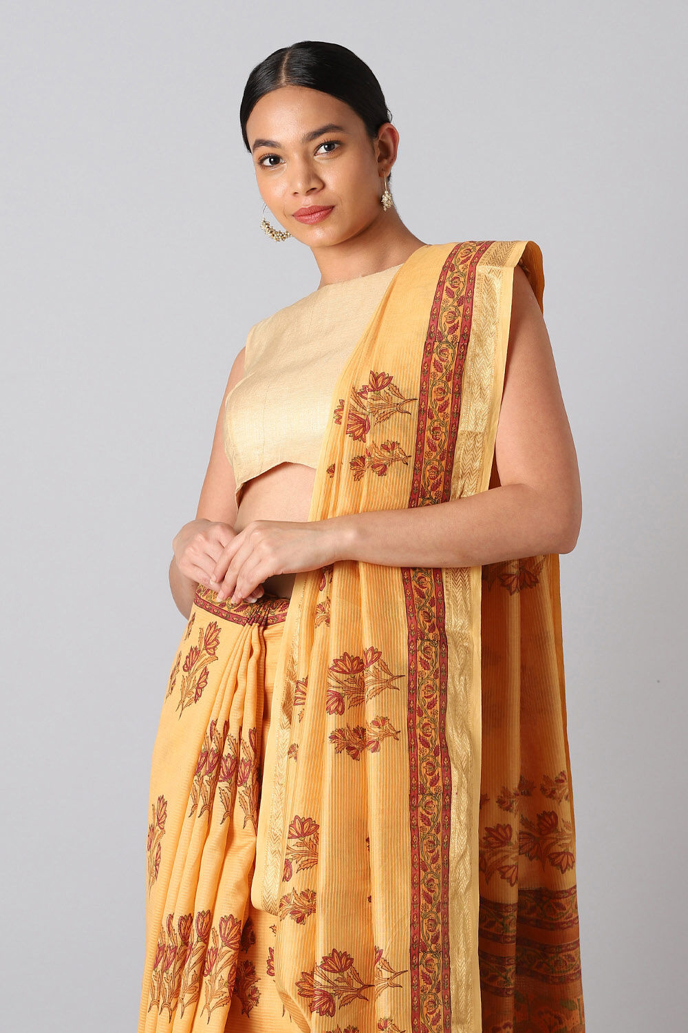 Orange Pure Silk Cotton Sanganeri Printed Saree image number null