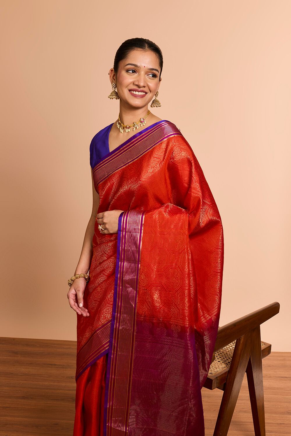 Dark Orange Woven Soft Pure Silk Saree image number null