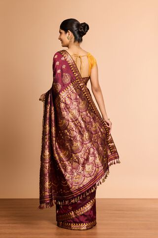 Dark Red Assam Woven Pure Silk Saree thumbnail image number null