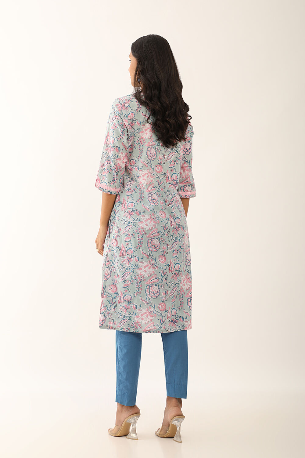 Light Green Printed Sanganeri Cotton Kurta image number null