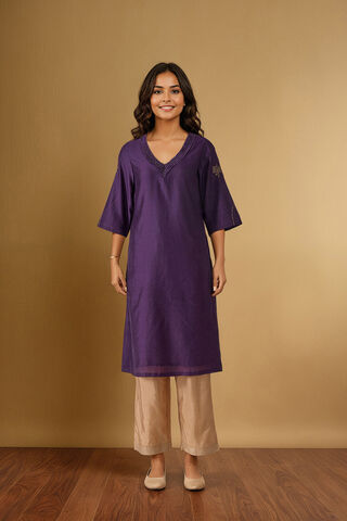 Dark Violet Embroidered Pure Silk Cotton Kurta thumbnail image number null