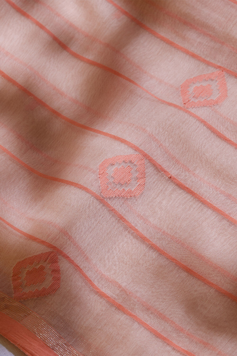 Light Orange Silk Khadi Cotton Bengal Jamdani Saree image number null