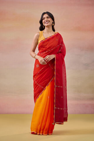 Orange Viscose Organza Embroidered Saree thumbnail image number null