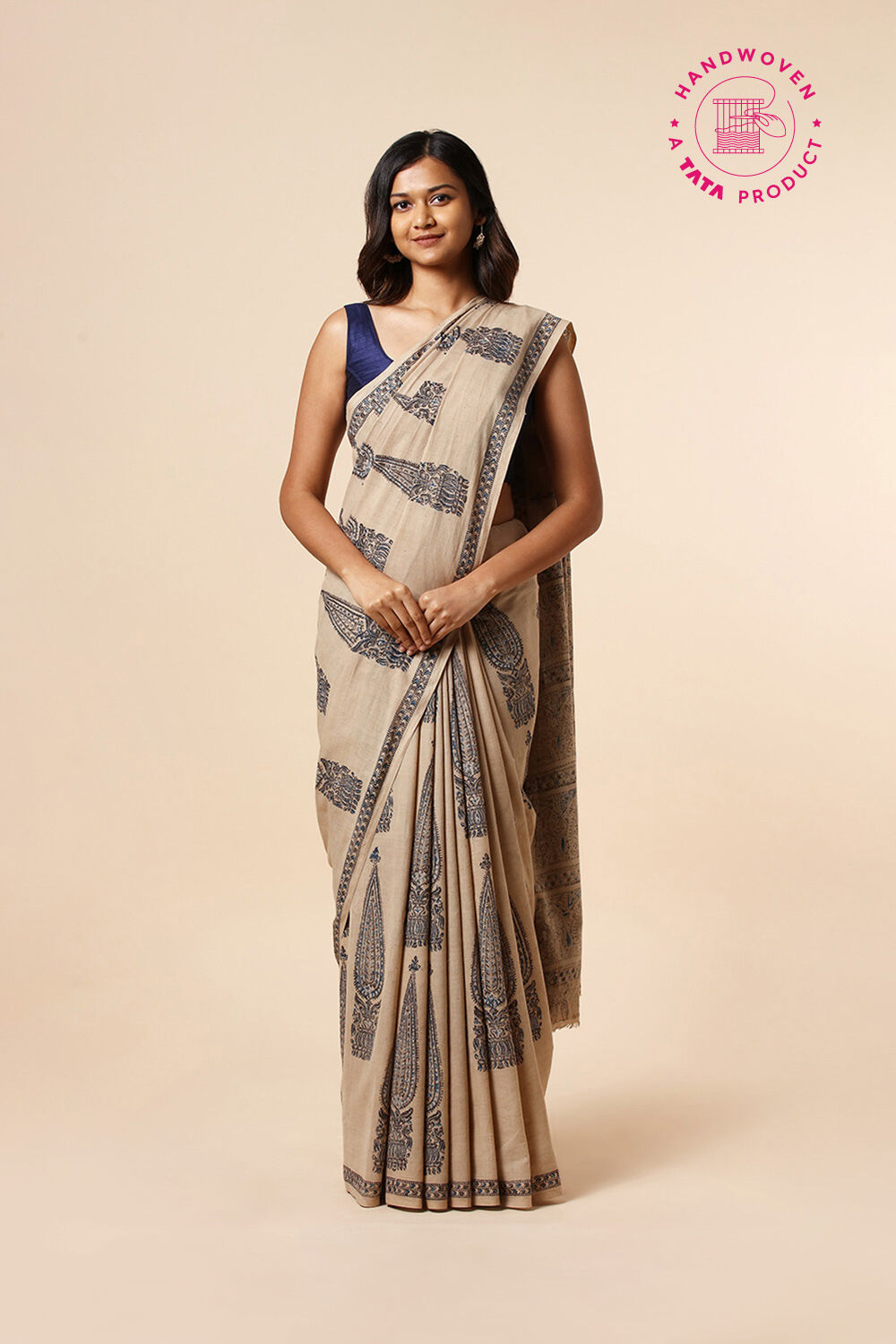 Beige Pure Khadi Cotton Printed Kalamkari Saree image number null