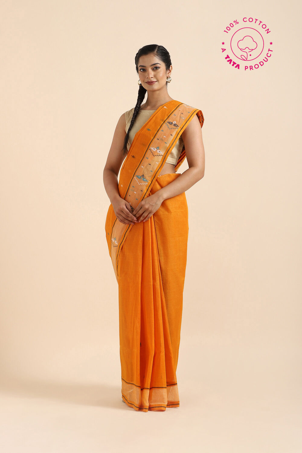 Orange Pure Cotton Bengal Saree image number null