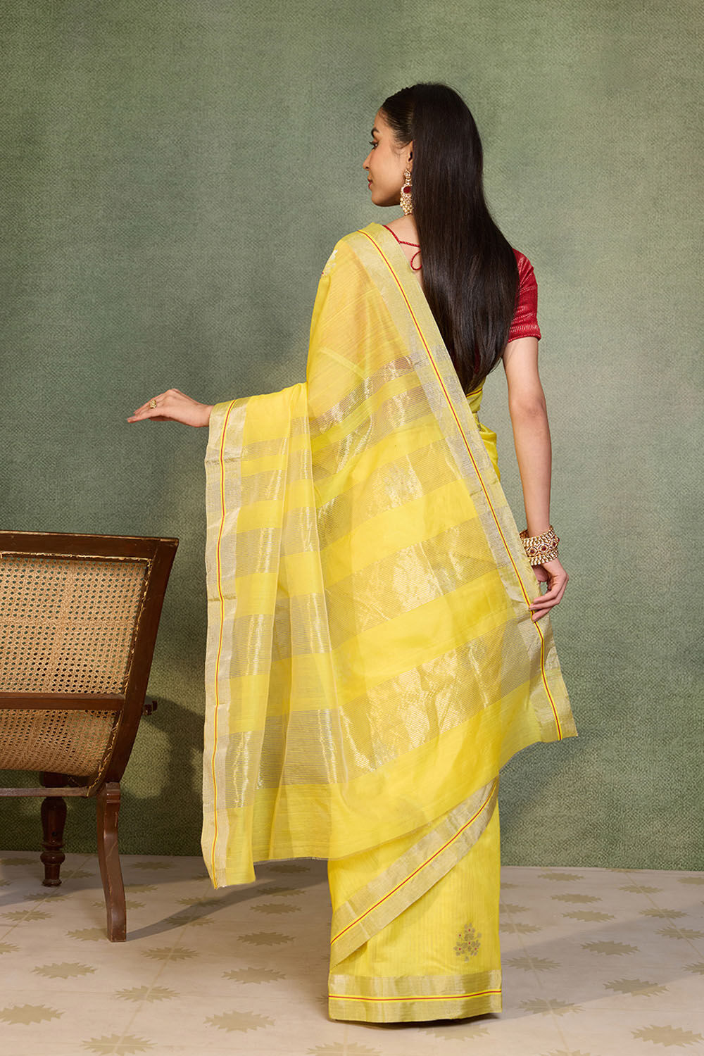 Yellow Woven Pure Silk Cotton Chanderi Saree image number null