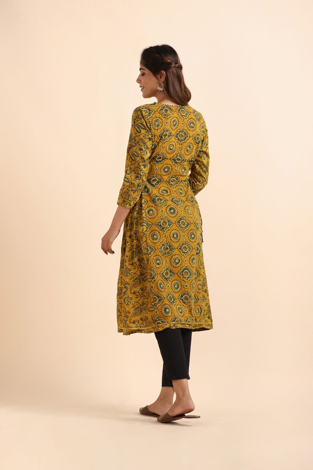 Yellow Ajrakh Block Printed Cotton Kurta image number null