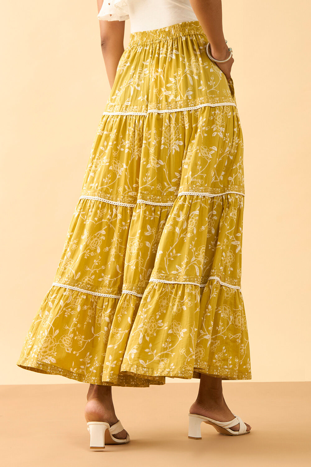 Yellow Rajasthan Screen Printed Pure Cotton Ethnic Skirt image number null
