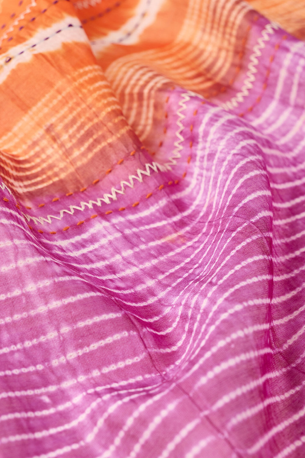 Orange Pure Silk Cotton Tie and Dye Shibori Saree image number null