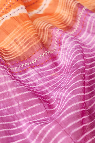 Orange Pure Silk Cotton Tie and Dye Shibori Saree thumbnail image number null