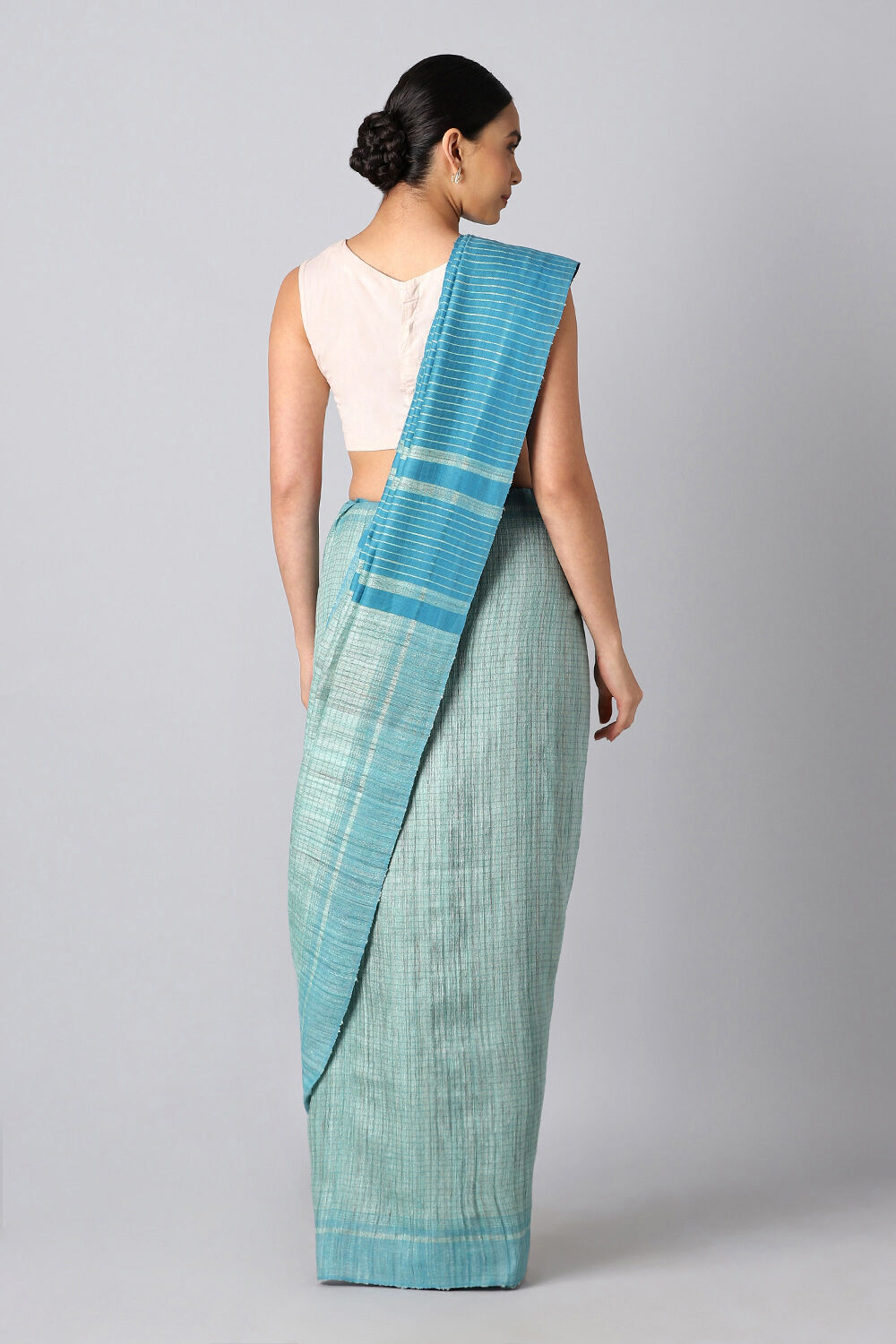 Light Pure Blue Tussar Bhagalpuri Saree image number null