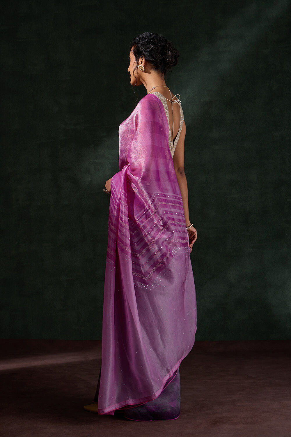 Pink Printed Viscose Tissue Saree image number null