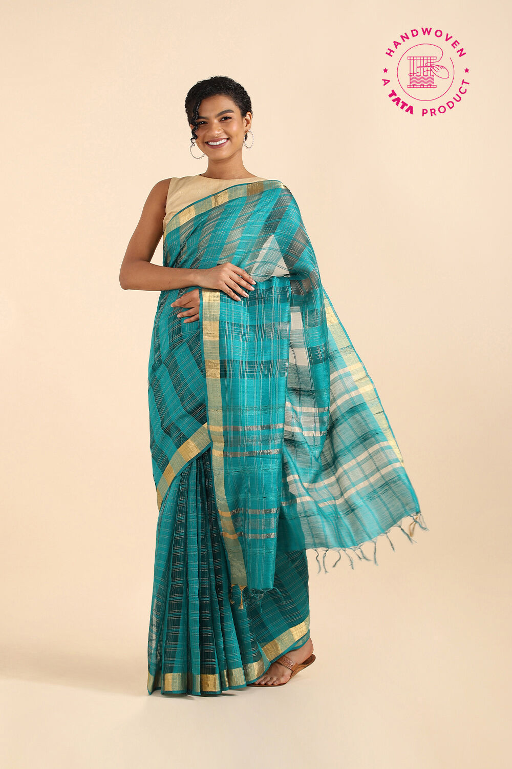 Green Pure Tussar Silk Bhagalpuri Saree image number null