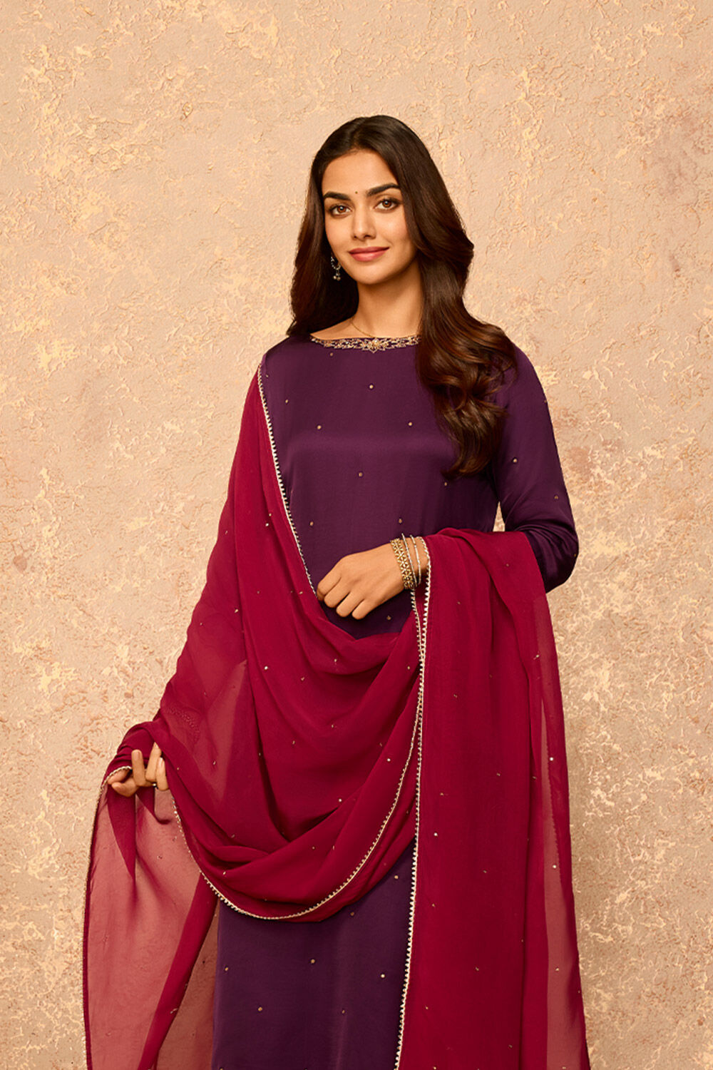Violet Embroidered Viscose Modal Kurta Set image number null