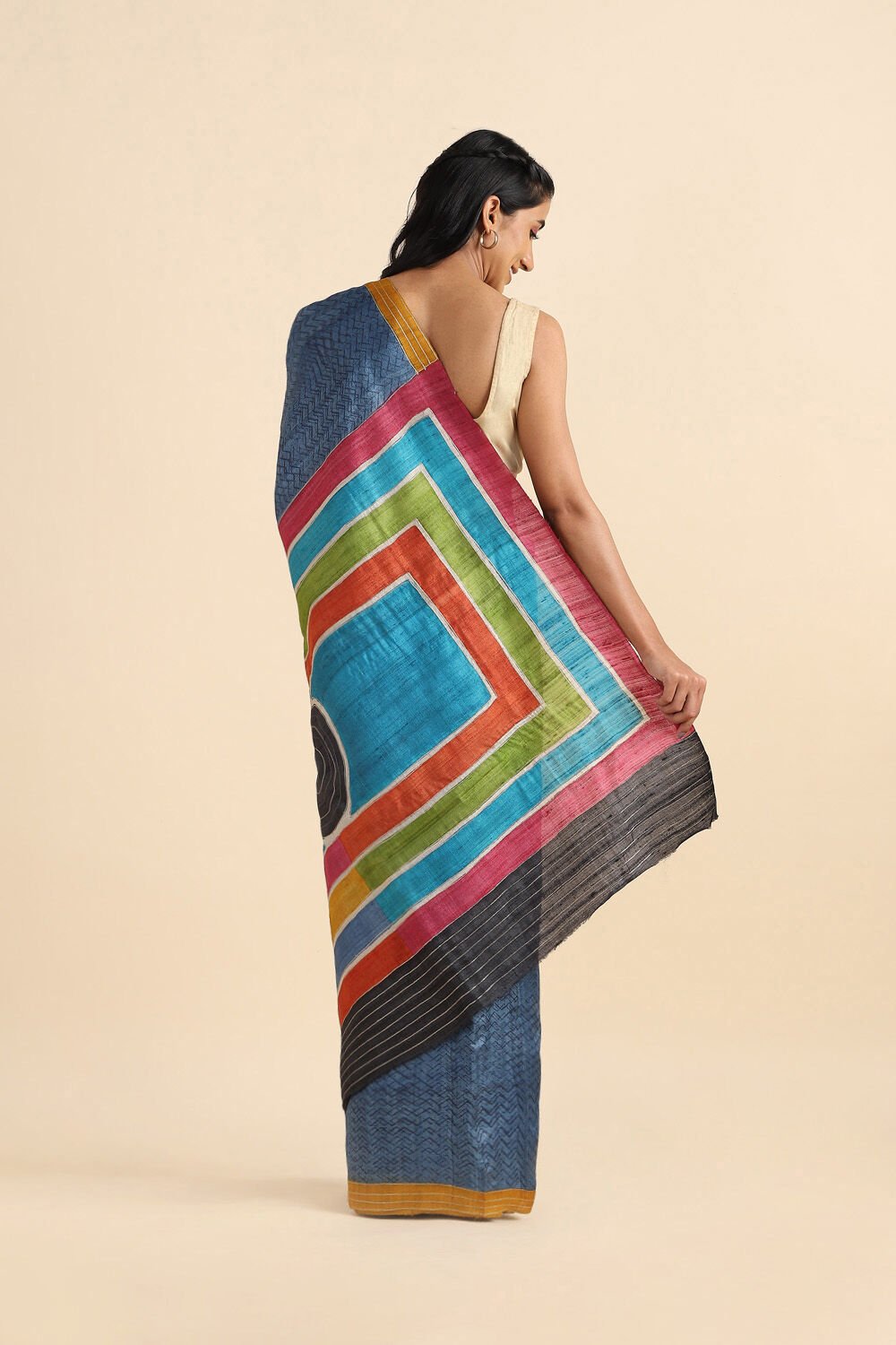 Blue Pure Tussar Embroidered Saree image number null