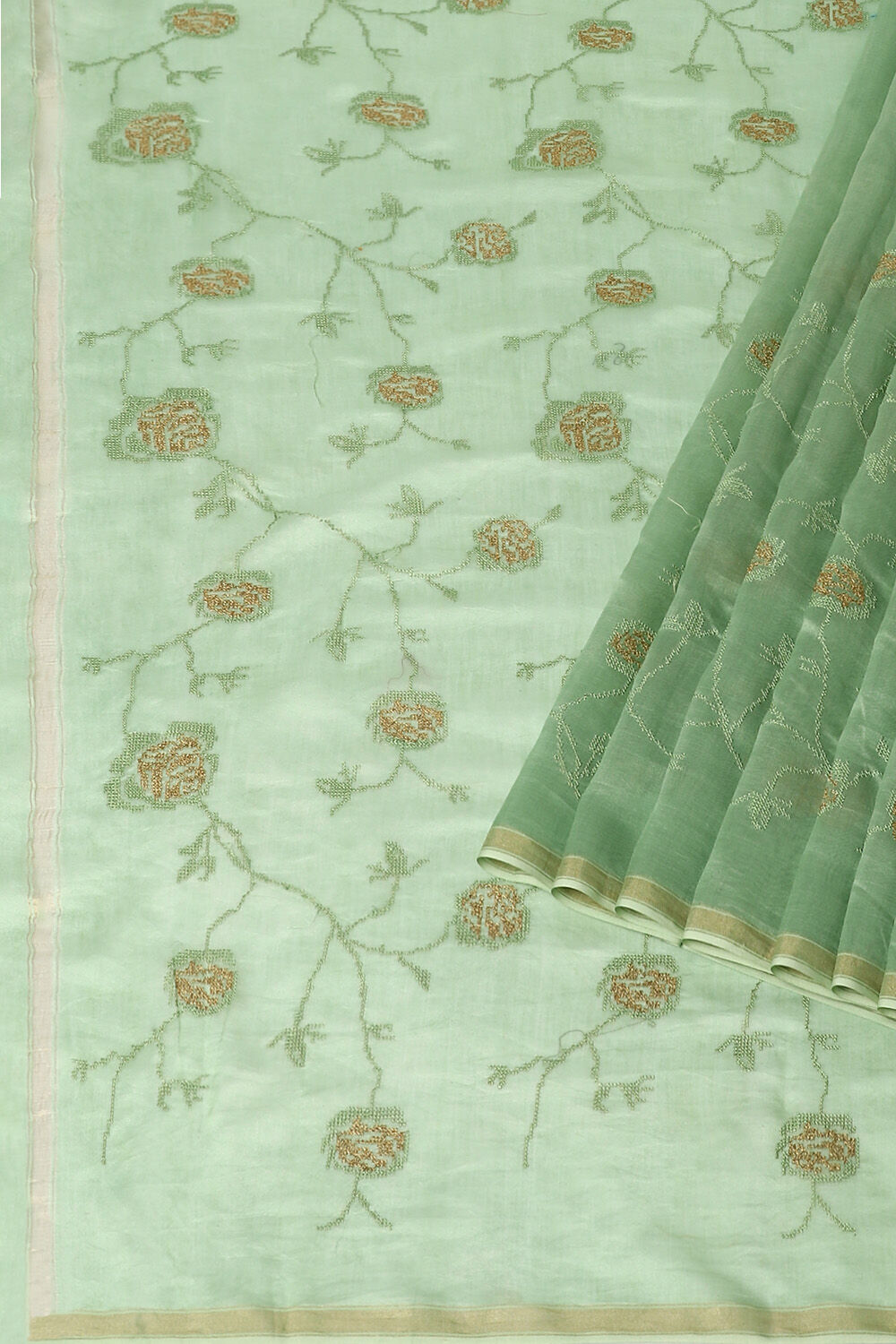 Light Blue Pure Silk Cotton Embroidered Saree image number null