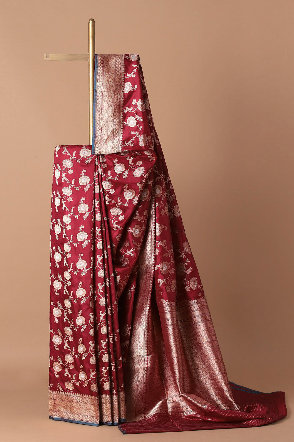 Dark Red Pure Silk Banarasi Saree image number null