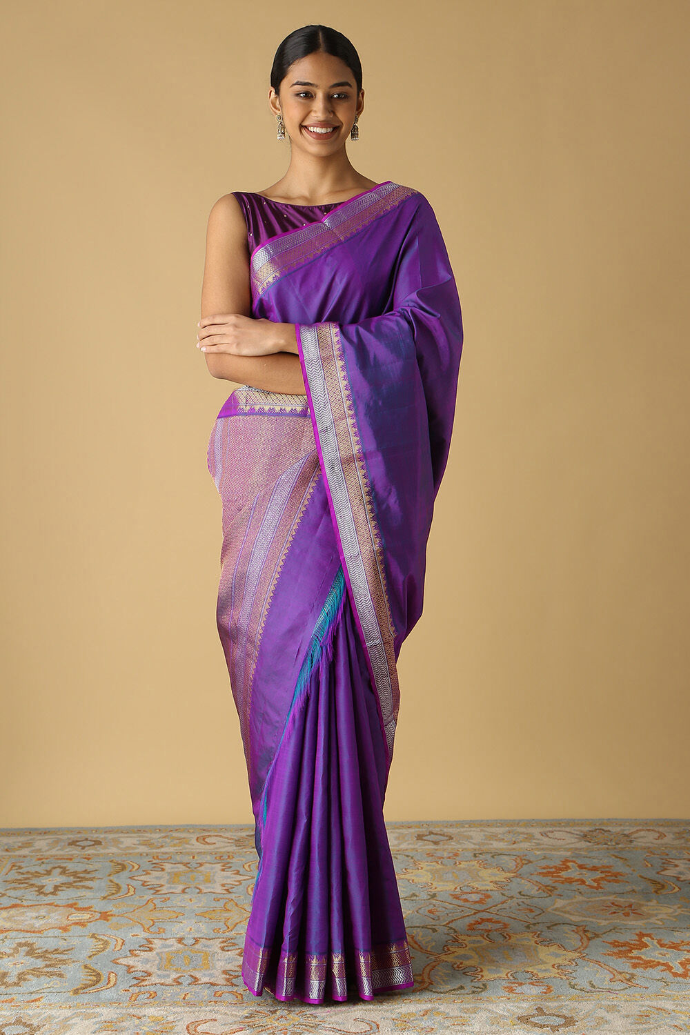 Purple Pure Silk Kanjivaram Saree image number null