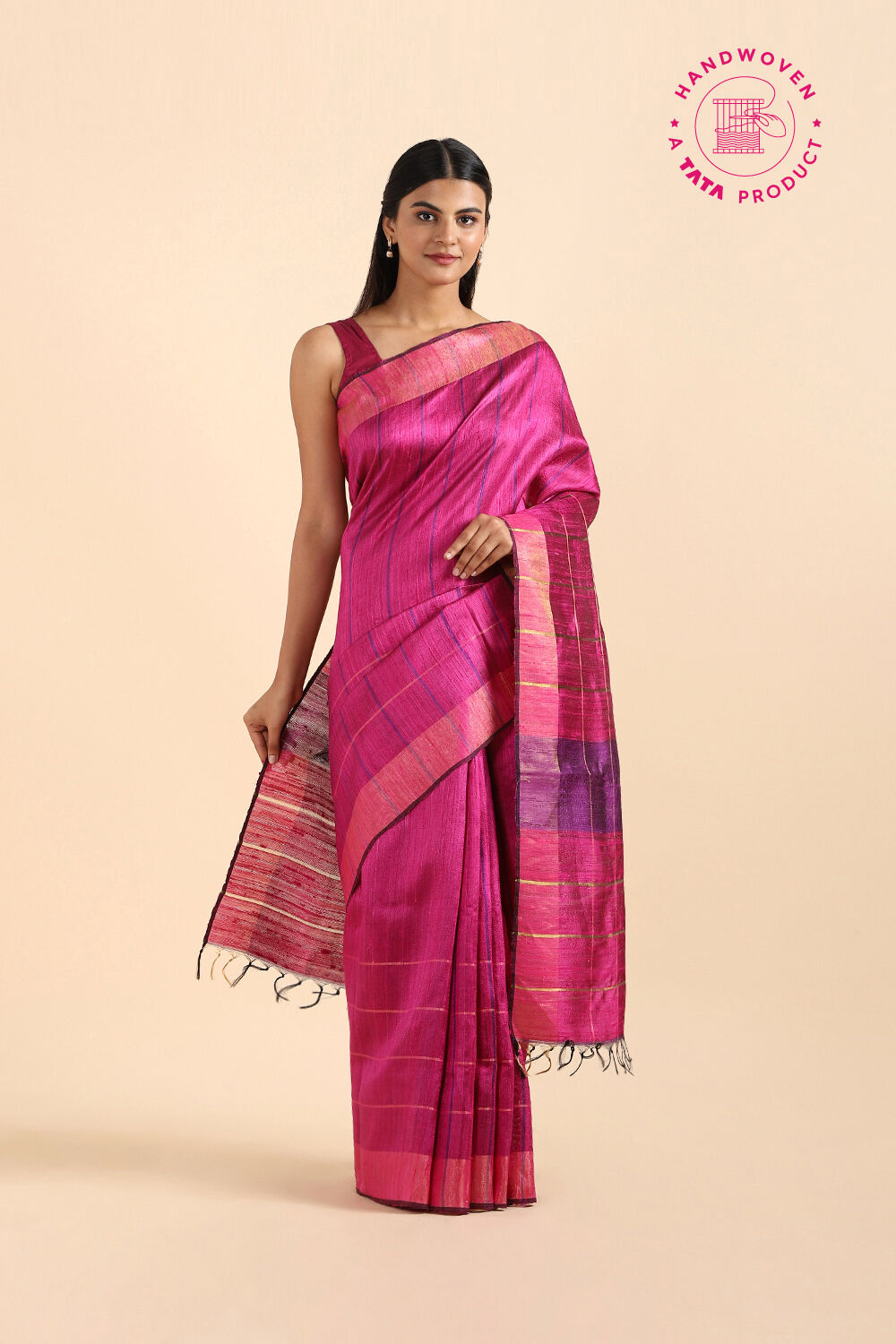 Pink Pure Tussar Silk Bhagalpuri Saree image number null