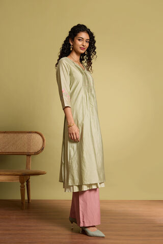 Light Green Pure Silk Cotton Embroidered Kurta Set thumbnail image number null