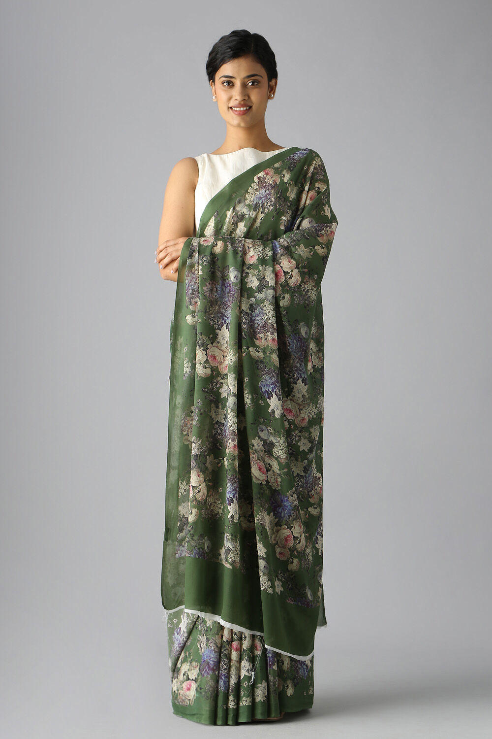 Green Viscose Crepe Digital Printed Saree image number null